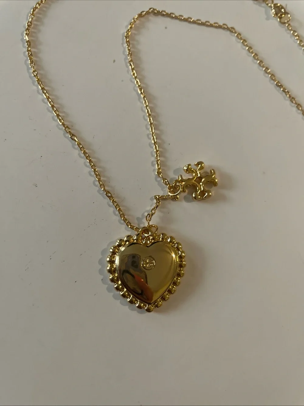Tory Burch Gold Heart Pendant Necklace with Mother-of-Pearl Inlay